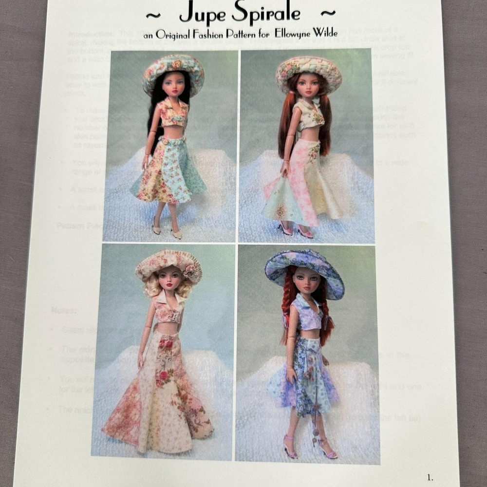 Ellowyne Wilde Jupe Spirale Doll Sewing Pattern Skirt Crop Top Hat 16" Craft